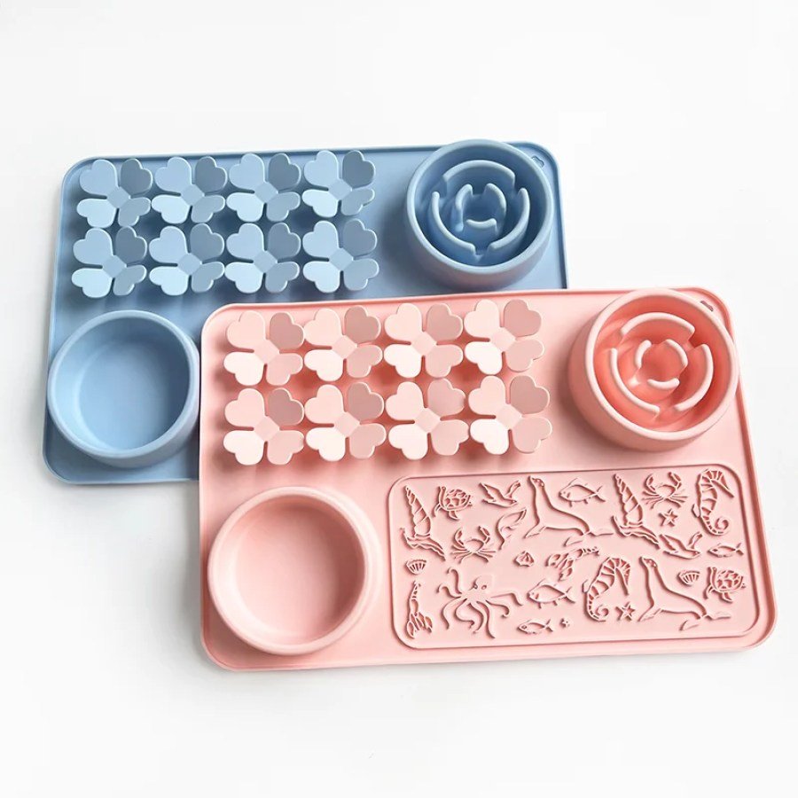 Pink and blue multi-texture silicone pet lick mats
