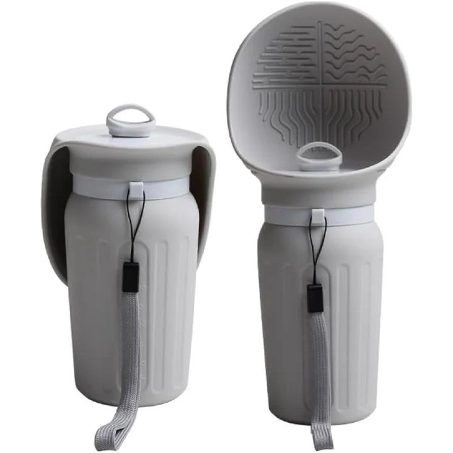 Grey silicone pet travel water bottle with foldable drinking bowl