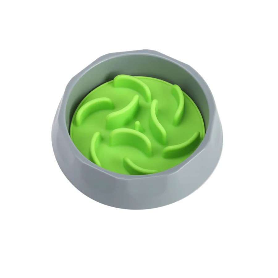 Green silicone slow feeder dog bowl with grey outer base
